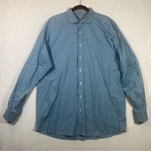 Scott James Long Sleeve Button Down Blue Green White Plaid Shirt Size XL